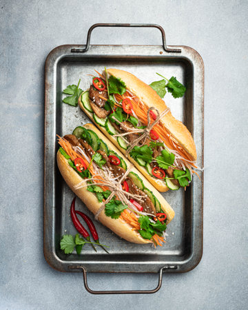 Banh mi, vietnamese sandwich, top viewの写真素材