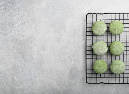 Mochi matcha, Japanese dessert , top view, copy spaceの写真素材