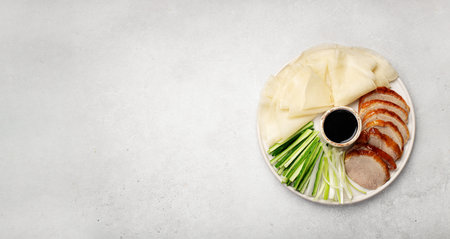 Peking duck, a traditional Chinese dish, top view, copy spaceの写真素材