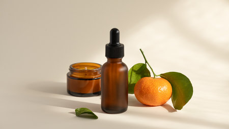 Vitamin C Skin Care, selective focus. Shadows and sunlightの写真素材