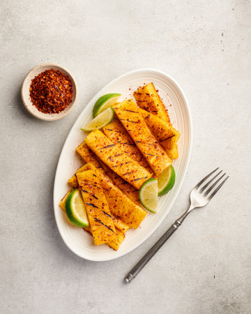 Chili lime grilled pineapple, top viewの写真素材