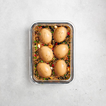 Korean Marinated Eggs in soy sauce, top view
