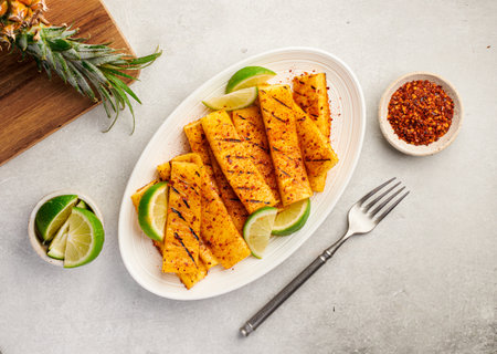 Chili lime grilled pineapple, top viewの写真素材