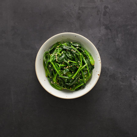 Japanese Spinach Salad with Sesame Dressing, Gomaae, top view