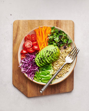 A varied, tasty, and beautiful breakfast, a healthy eating concept.