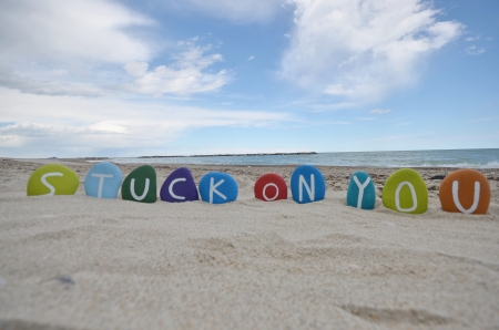 Stuck on you, colourful stones compositionの写真素材
