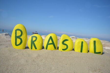 Brasil, souvenir on yellow stonesの写真素材
