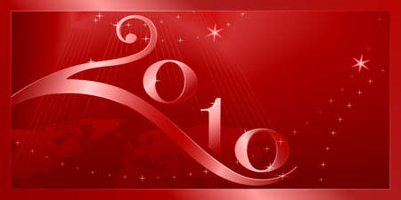 Red 'Happy New Year and Merry Christmas 2010' card. Use of global colors, blends, clipping masks, linear gradients. Artwork grouped and layered.のイラスト素材