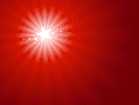 Red horizontal Christmas and New Years background. Shining white Christmas star surrounded by little stars in upper left third of image. Use of radial gradients and global color swatches.のイラスト素材