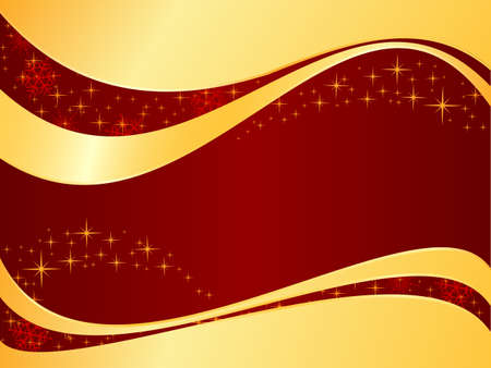 Red golden wavy background with stars. Use of linear gradients, global color swatches. Artwork grouped and layered.のイラスト素材