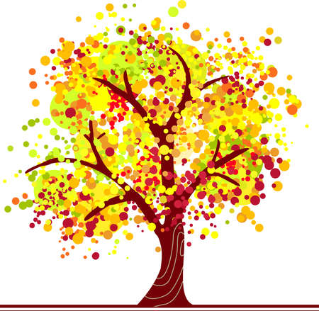 Autumn tree made of colorful dots in bright colors. のイラスト素材