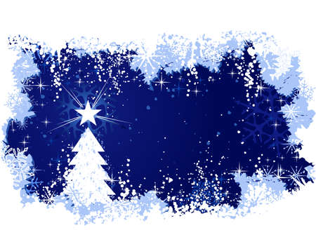 Blue abstract background with ice and snow, a Christmas tree with stars and grunge elements. Great for seasonal / winter themes. Space for your text.のイラスト素材