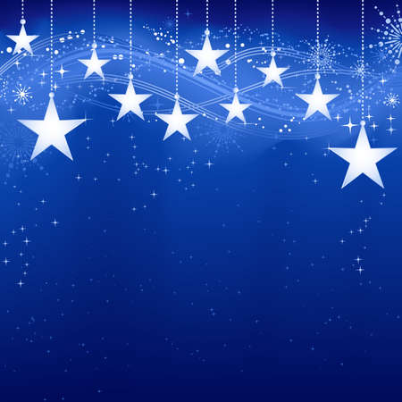 Festive dark blue Christmas background with stars, snow flakes and grunge elements.のイラスト素材