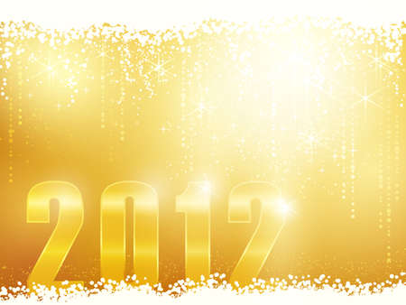 Festive golden sparkling new years background with snow, shiny stars and the number 2012のイラスト素材