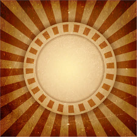Aged parchment with light rays and center label. Abstract background with space for your text.のイラスト素材