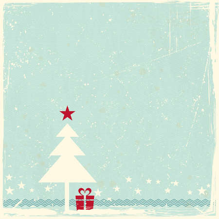 Illustration of a red Christmas tree with star topper on pale blue grunge background  Space for your copy のイラスト素材