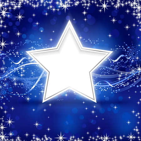 Christmas / winter background with stars, snow flakes and wavy lines on blue background with light dots for your festive occasions.のイラスト素材
