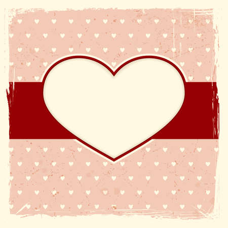Frame with heart label on pale red distressed background with a background heart pattern. のイラスト素材