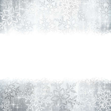 Silver and white snowflakes on a Christmas, winter card with copy spaceのイラスト素材