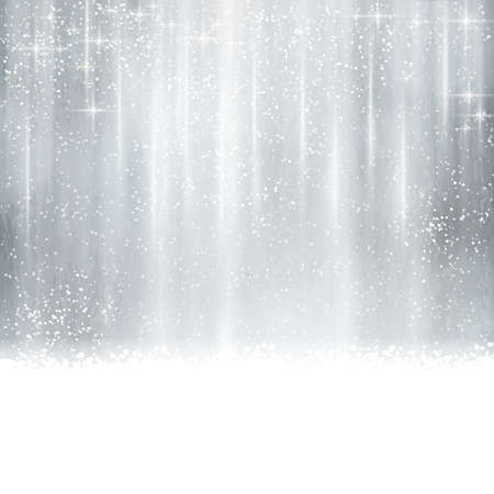 Abstract silver Christmas, winter background with light effects, stars, snowfall and space for your text.のイラスト素材