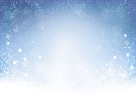 Festive blue white background with stars, snowflakes, out of of focus light dots and light effects which give it a festive and dreamy feeling. Copy space.のイラスト素材