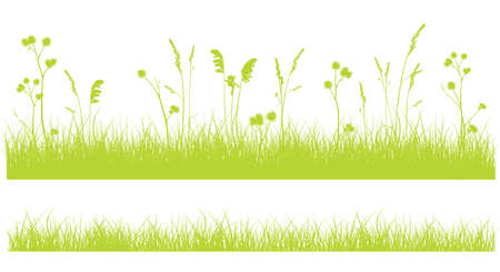 Set of 2 green monochrome grass borders isolated on white.のイラスト素材