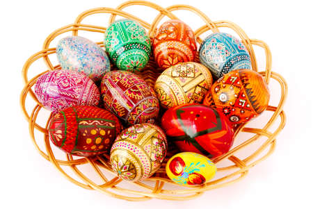 Easter varicoloured eggs on a white background.