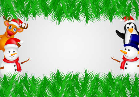 deer,penguin and snowman with blank signのイラスト素材