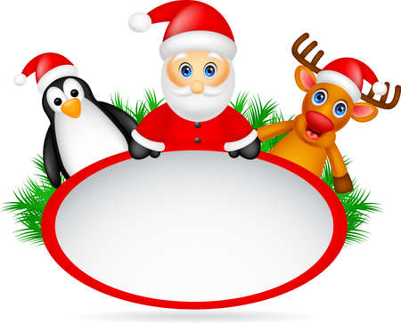 santa claus ,deer and penguin with blank signのイラスト素材