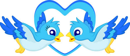 Blue bird cartoon coupleのイラスト素材