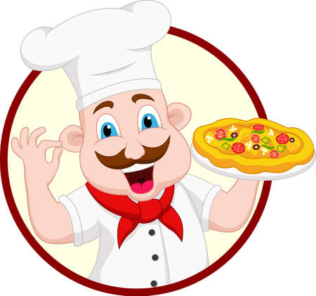 Cartoon Chef Character With Pizzaのイラスト素材