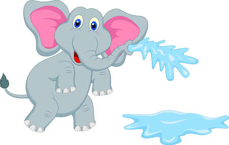 funny elephant cartoon blowing water out of his trunkのイラスト素材