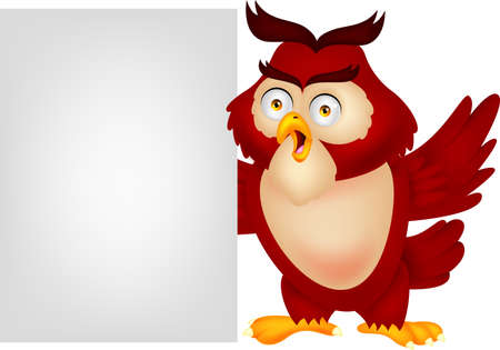 Owl cartoon with blank signのイラスト素材