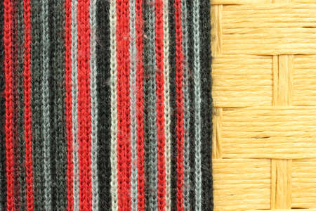 Wicker basket and scarf - detail of textureの写真素材