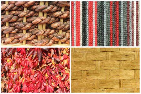 Collage of various kinds of texture - wattle, wool, leavesの写真素材
