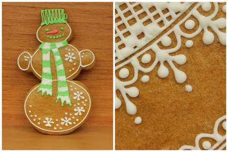 Gingerbread - snowman with long green scarfの写真素材