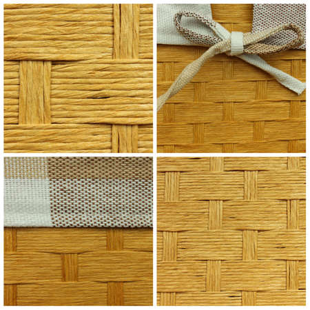 Wicker basket with ribbon - detail of textureの写真素材
