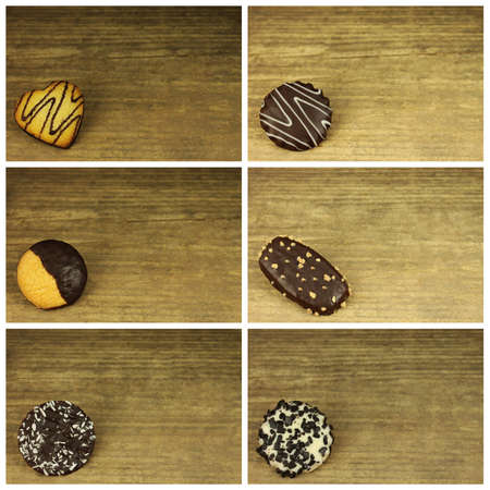 Collage of biscuits in detail on wooden backgroundの写真素材