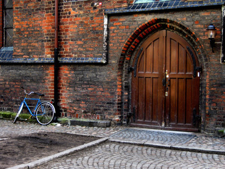 Bicycle at churchの写真素材