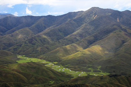 River meandering in Huaylla Belen Valley, northern Peru near Chachapoyas. Nice light and peaceful scenery.の写真素材