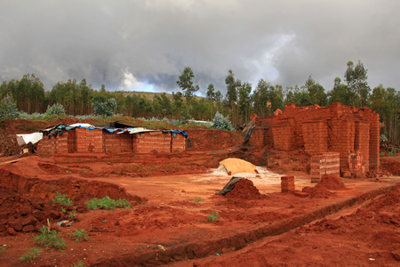 brick production in northern Peru near San Marcos and Cajamarca. Very nice light coming from late sun in the evening.の写真素材