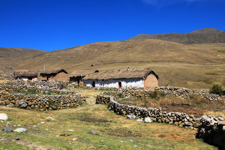 Typical  house in the andean mountains of Peru near Cuscoの写真素材