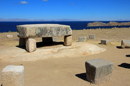 Chincana ruins at Isla del Sol, Island of the Sun, Titicaca lake, Boliviaの写真素材