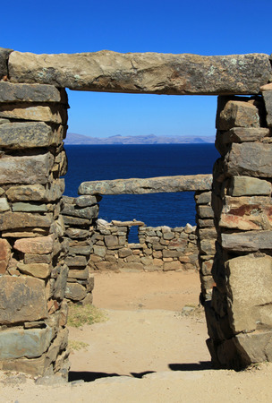 Chincana ruins at Isla del Sol, Island of the Sun, Titicaca lake, Boliviaの写真素材