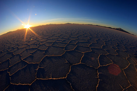Salar de Uyuni, salt lake, is largest salt flat in the world, altiplano, Bolivia, South America, fisheye perspectiveの写真素材