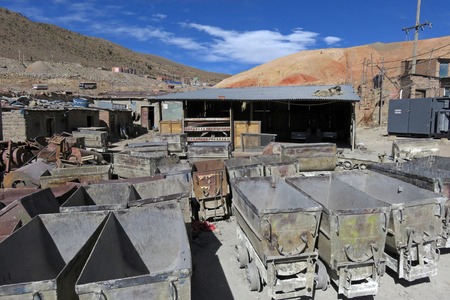 Carts for the miners, silver mines of cerro Rico, Potosi Boliviaの写真素材