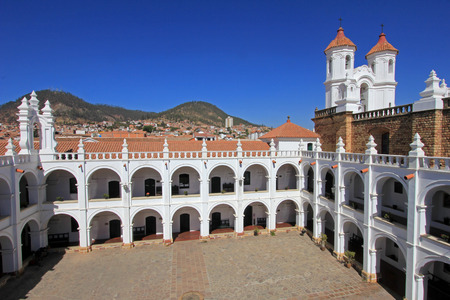 The nice white church of San Felipe Neri, Sucre, Boliviaの写真素材