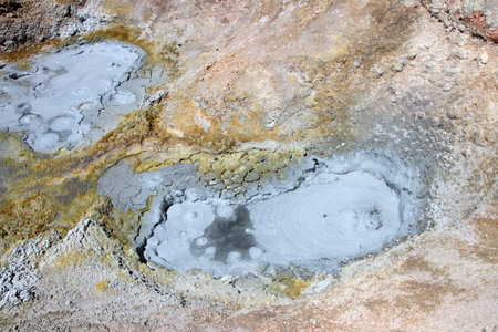 Fumaroles at sol de manana geyser field, southern Boliviaの写真素材