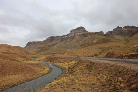 Road to the border at Paso Pehuenche, Argentineの写真素材