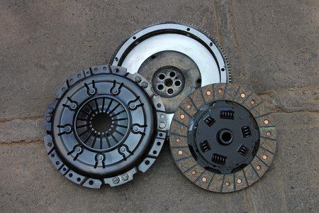 Nicely rebuilt clutch and pressure plate of an old german 1990 4WD van, rebuilt in Chile, South Americaの写真素材